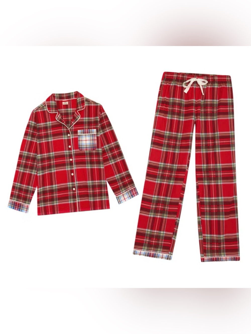 Lands' End Women's Two Piece Flannel Pajama Set Red Plaid Size Medium